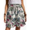 Women's Casual Elastic Waist Drawstring Print Shorts Pockets Summer Linen Shorts