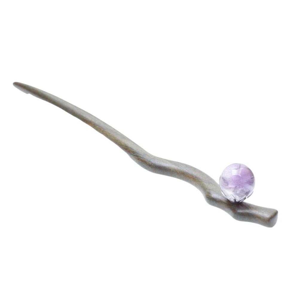 Green Sandalwood Amethyst Hairpin (Kanzashi) - 18cm, Single Hairpin with Glass Beads - Perfect for Everyday Wear, Japanese Traditional Clothing,