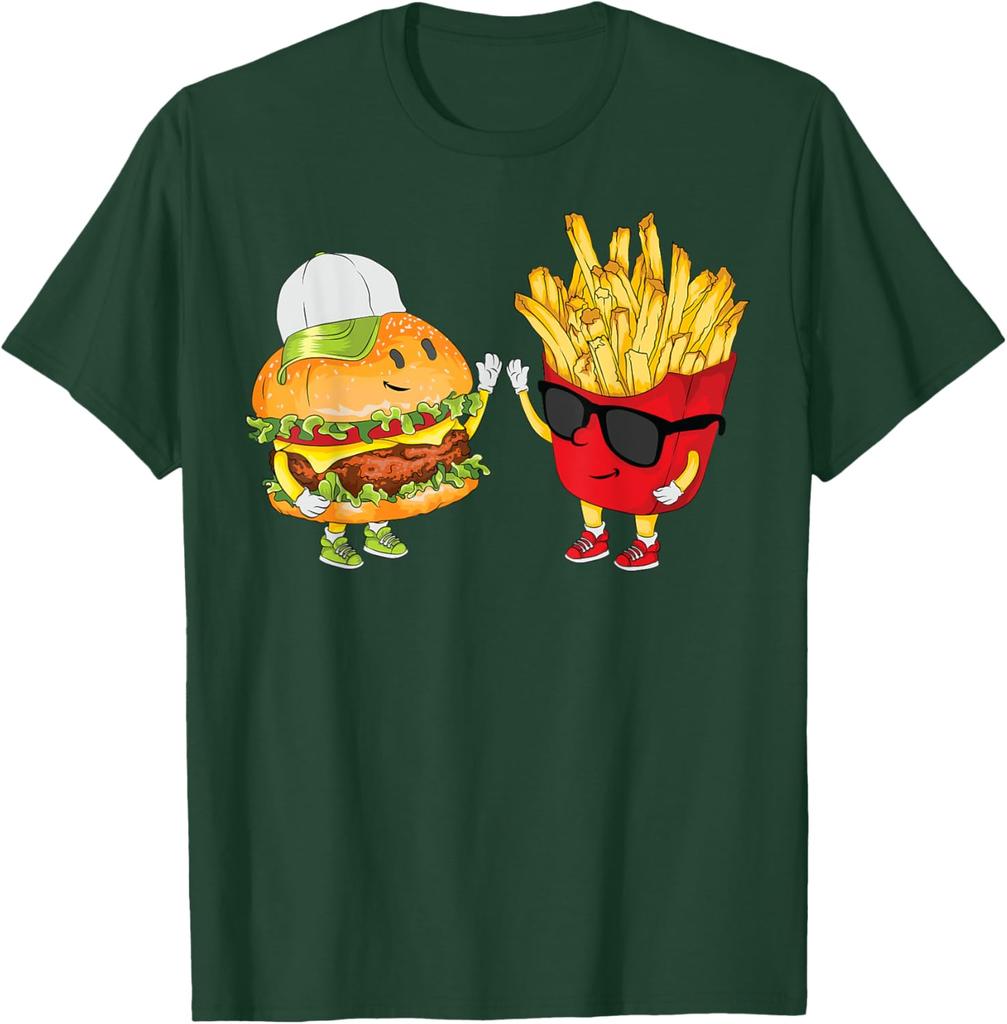 Hamburger Fries High Five Funny Combo Snack Graphic Print Men's T-Shirt Casual Daily Tee