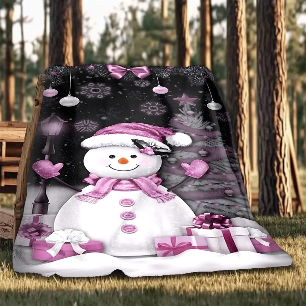 1pc Snowman Christmas Decorations Outdoor Flannel Blanket , Machine Washable Perfect Gift for Birthday , Holiday Travel Accessory , Durable Material