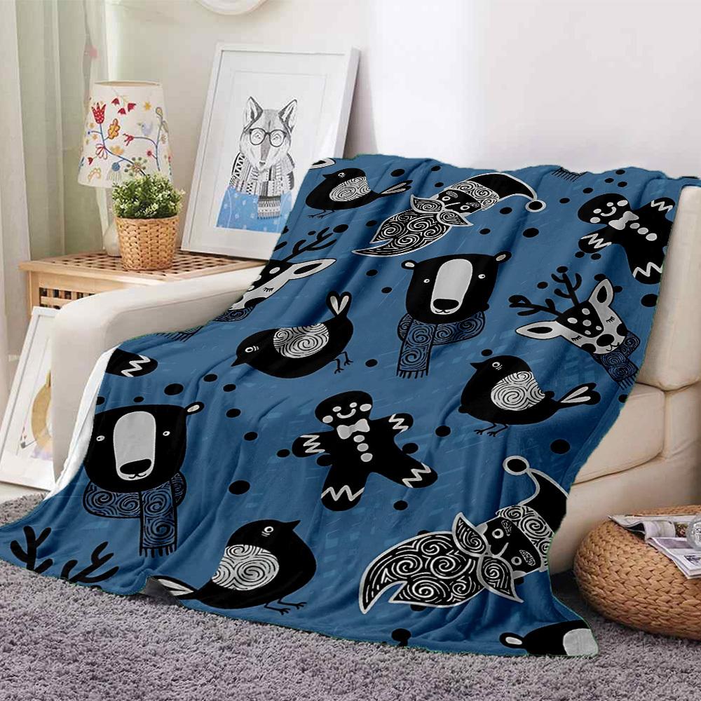 1pc Winter Animals Print Blanket Lightweight Flannel Throw Blanket For Sofa, Bed, Living Room, Office, Outdoor Travel, Camping, Soft All-Season Throw