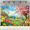 2D Cherry Blossom Backdrop, Pink Sakura Tree with Butterflies Photo Background for Studio Photography