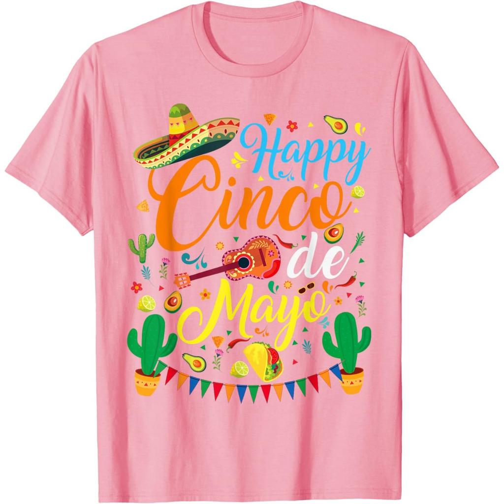 Glücklicher Cinco de Mayo Grafikdruck Herren Damen Baumwoll T-Shirt Lässiges Kurzarm-T-Shirt