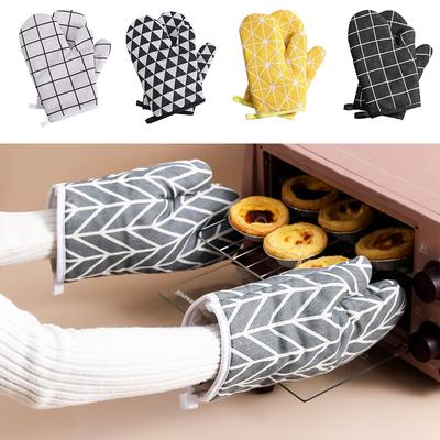 Baking Gloves, Thickened Cotton Grid Oven Mitts Kitchen Potholders Pad Heat Resistant Thermal Anti-heat Take Hot Pot Cooking