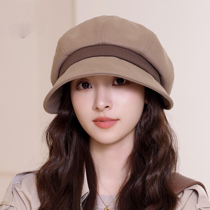 Polyester Beret for Women - Elastic Pleated Octagonal Cap with Short Brim, Packable Drawstring Beret