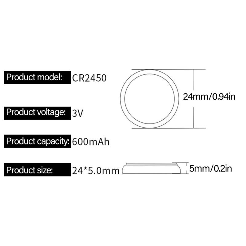 5Pcs CR2450 Button Cell Batteries 3V Lithium Batteries Coin Cell Replacement for Watches Calculators Remote Control