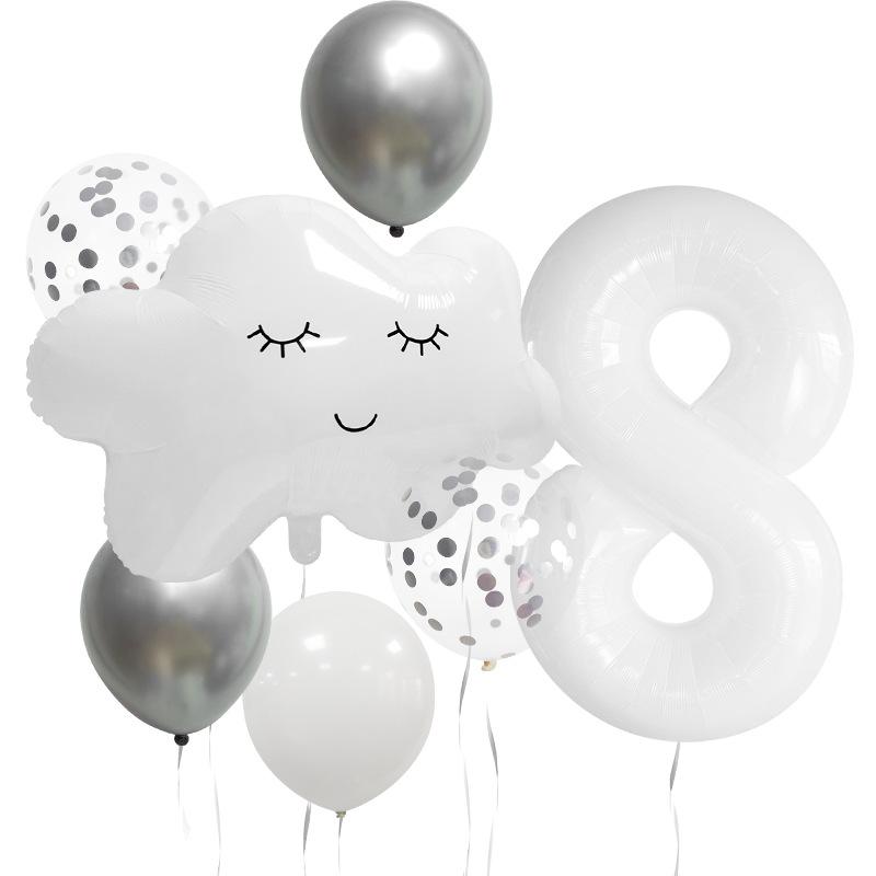 Small fresh cloud white smiley face children's birthday 40 inch digital aluminum film latex balloon bundle