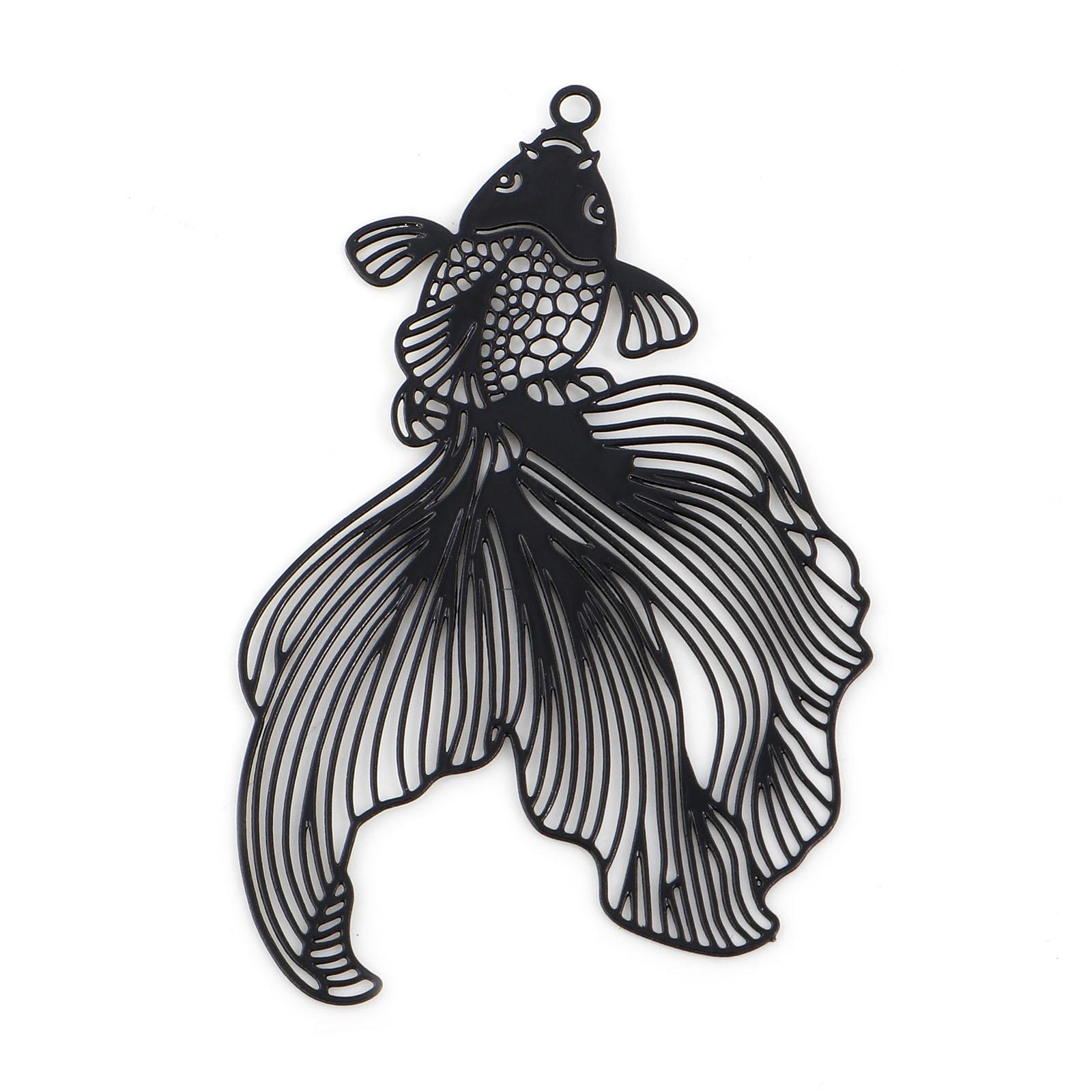 

10PCs Iron Alloy Filigree Stamping Pendants Multicolor Goldfish Filigree Painted Metal Charms DIY Earrings Jewelry 4.8cmx3.1cm чёрный