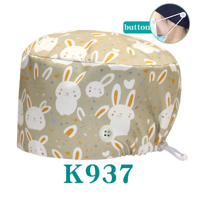 Cartoon Printed Nursing Caps Men Women Medical Hats Adjustable Long Hair Pet Dental Clinic Doctors Scrub Hat