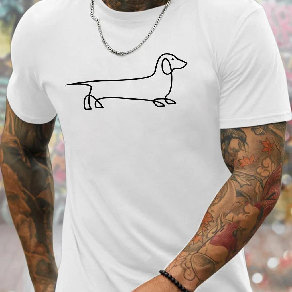 Dachshund Line Art Print Mens Casual Crew Neck TShirt Breathable Short Sleeve Daily Wear