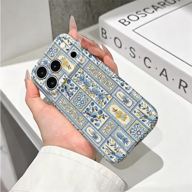 Artistic Mediterranean Parrot Pineapple Tile Graphic Art Film Aesthetic Protective Shockproof Bumper Case For iPhone 14 15 16 Pro Max Plus