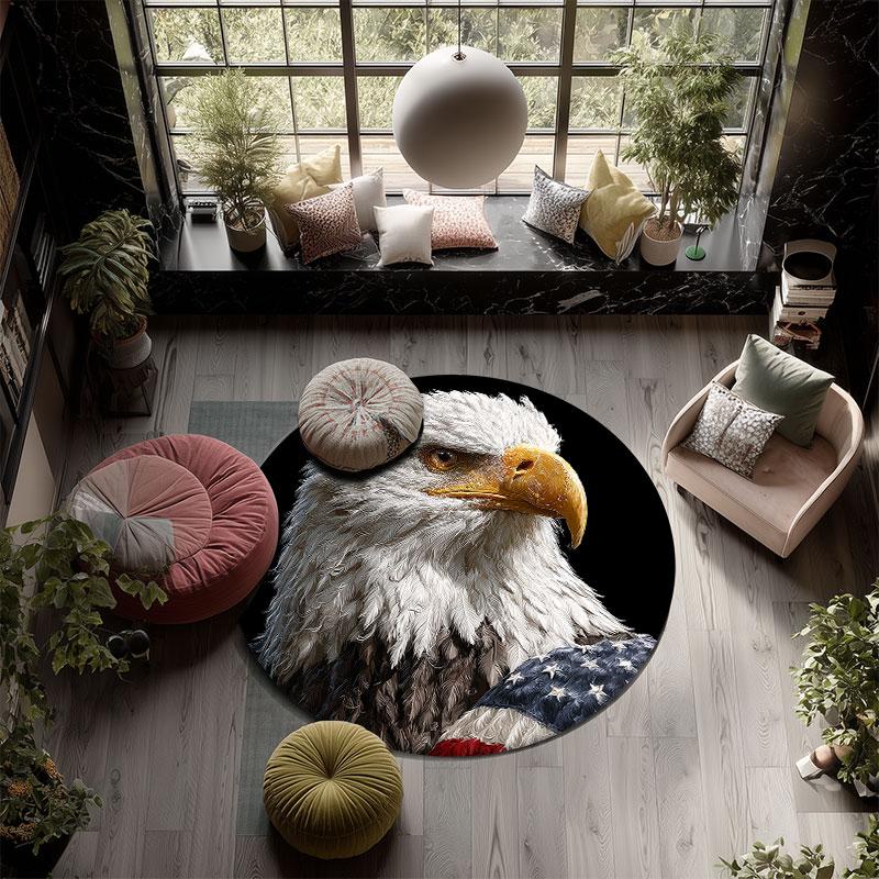 Eagle pattern round rug,Carpet Rug for Living Room Bedroom Playroom ,Non-slip Floor Mat,Holiday Gifts and Birthday Gifts.