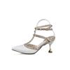 Stiletto Sandals Summer New Sharp Head Shallow Mouth Color Matching Rivets Metal Buckle Anti-slip Wear-resistant High Heels
