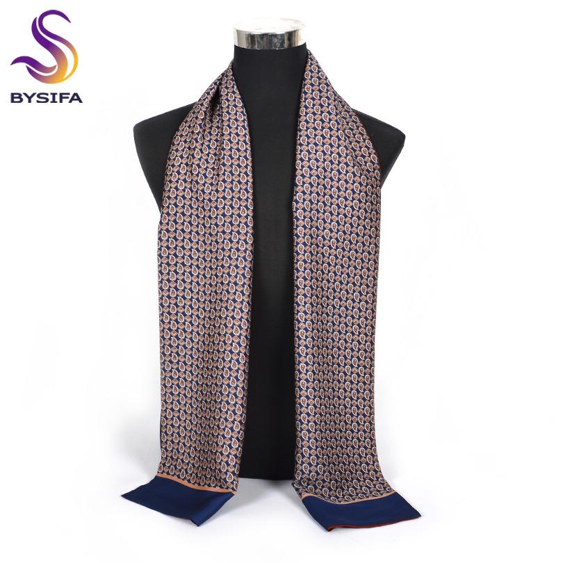 [BYSIFA] Winter Business Men Scarves New Brand Male Long Silk Scarf Cravat Double Faces Coffee Paisley Men Neck Scarf 170*30cm