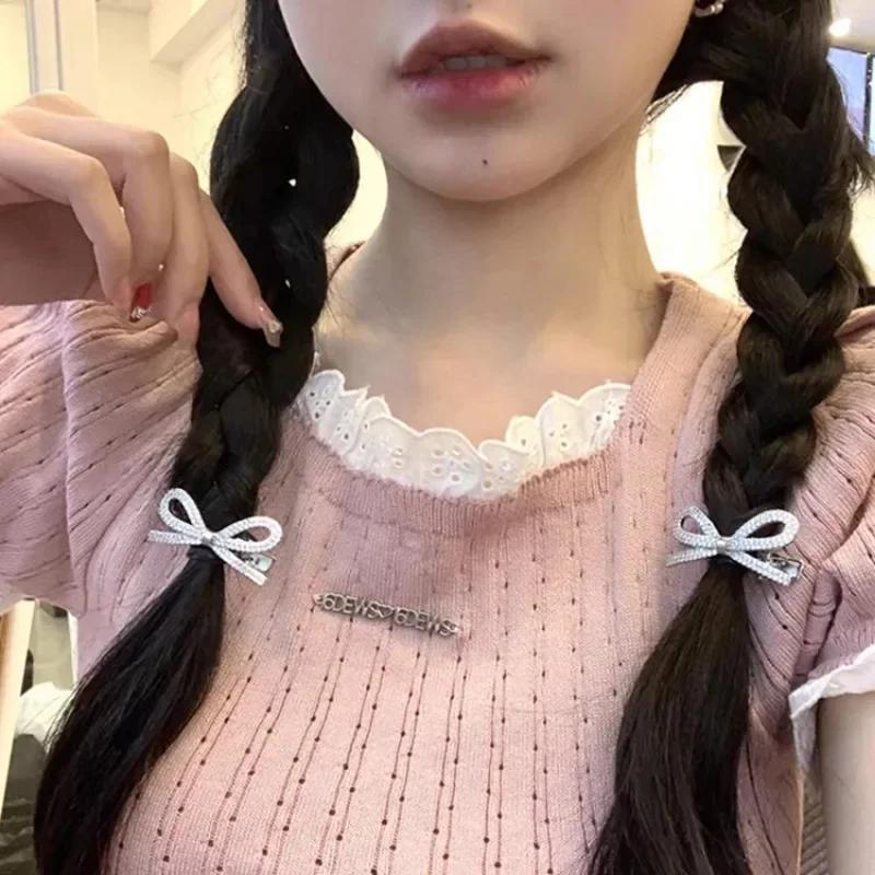 Fashionable Bowknot Hair Clips Shiny Rhinestone Metal Hairpins Fringe Decoration Woman's Hair Accessories