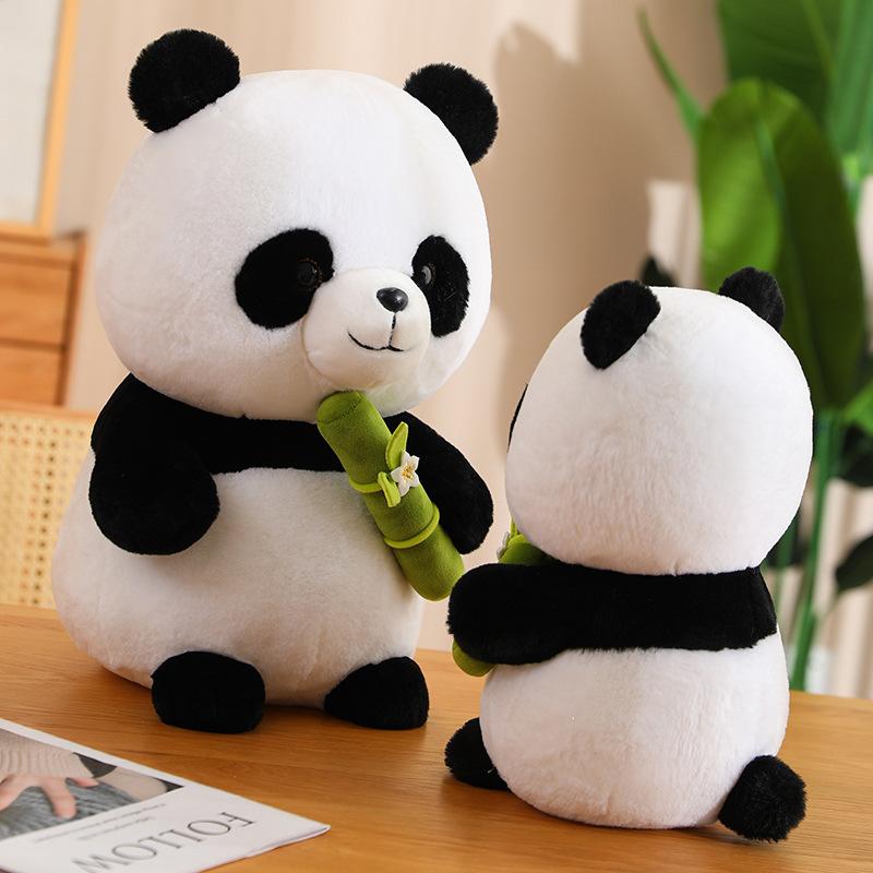 Cute Flowery Panda Doll Holding Bamboo Red Panda Plush Toy Home Decoration Living Room Sofa Gift