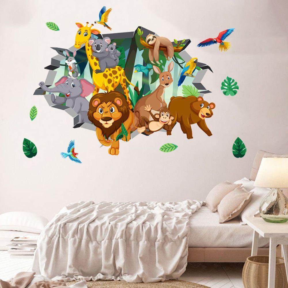 2 Sheets/set Waterproof Background Decor Decals Cartoon Wallpaper Animal Wall Stickers  Dormitory