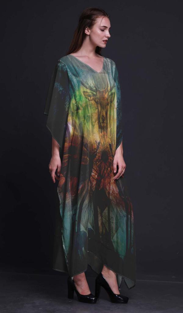 Phagun Deer Jungle Womens Long Beach Kaftan Beachwear Bikini Coverup Maxi