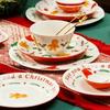 Ceramic Christmas Tableware Set with Handle, Soup Plate, Dinner Utensil, French Letter Cup, Steak Tray, Salad Bowl, Household