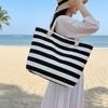Striped Beach Tote Bag Large Capacity Foldable Travel Handbag Zipper Canvas Shoulder Bag For Travel Work Beach Gym Store