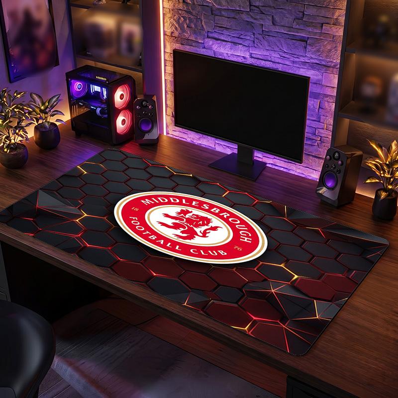 Middlesbrough FC Theme Pattern Mouse Pad, Soccer Logo Design XXL Gaming Desk Mat Non-Slip Computer Mouse Pad