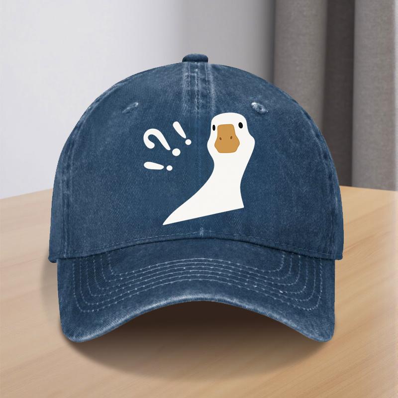 Confused Goose Meme Baseball Cap Washed Denim Adjustable Fashionable Casual Hat Unisex