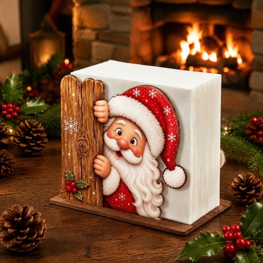 2D Flat Peeking Santa Napkin Holder Thick Tissue Storage Holder Home Kitchen