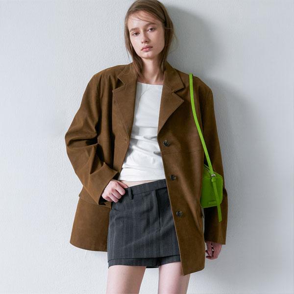 ATELIER NAIN (Jk-3079)Over Fit Single Suede Leather Jacket