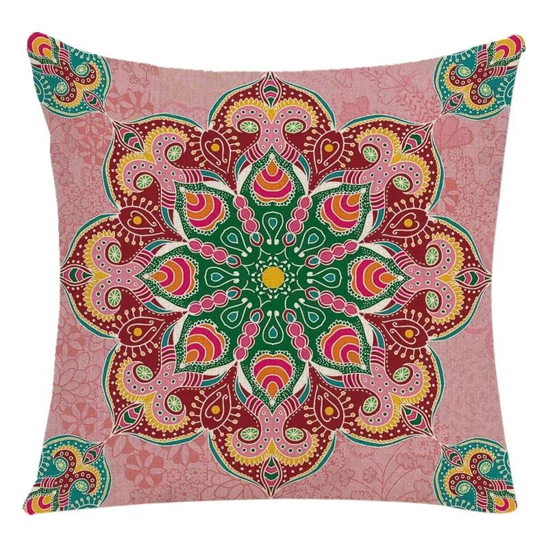 Mandala Print Meditation Cushion Cover National Wind Flax Pillowcase Home Decoration Retro Pillowcase 45*45Cm