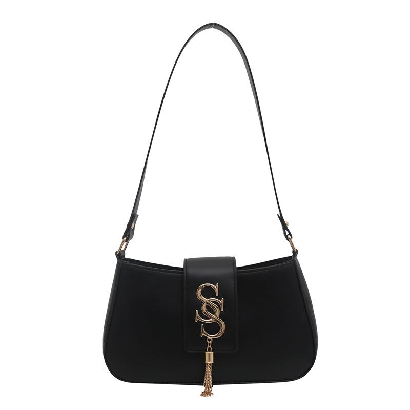 

Popular this year 2025 spring new letter tassel simple solid color commuting fashion retro underarm shoulder bag women чёрный