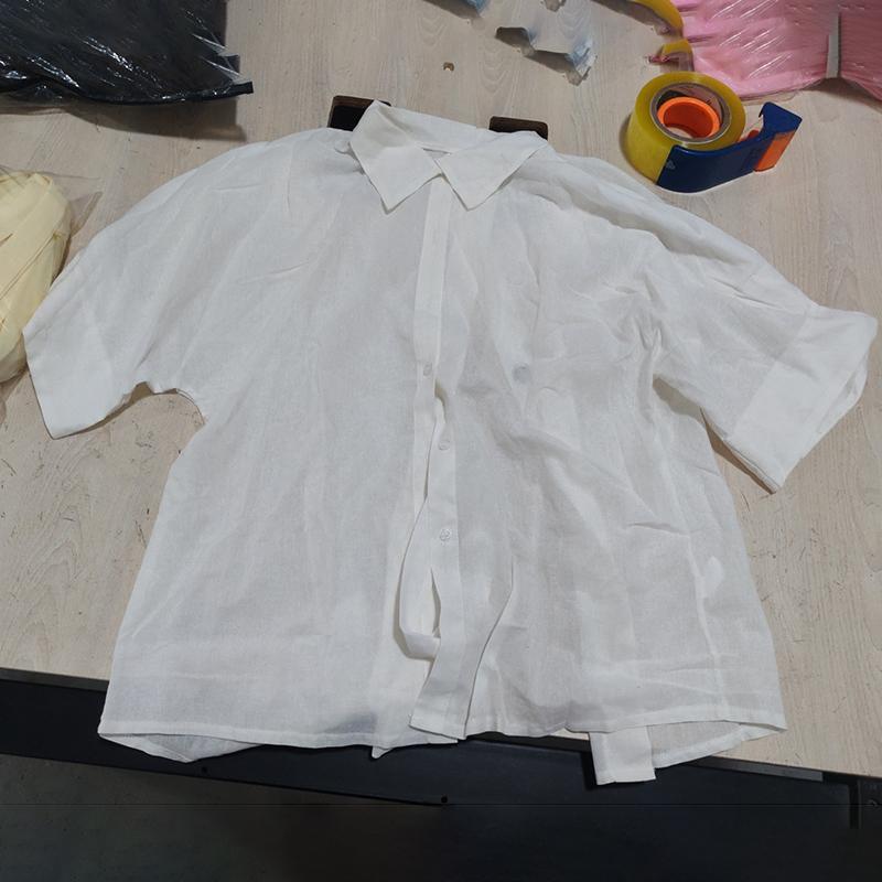 Women's Spring Cotton Linen Back Tie Design Shirt Polo Neck Single Breasted Women's Loose Casual Blouses Commute Daily Style