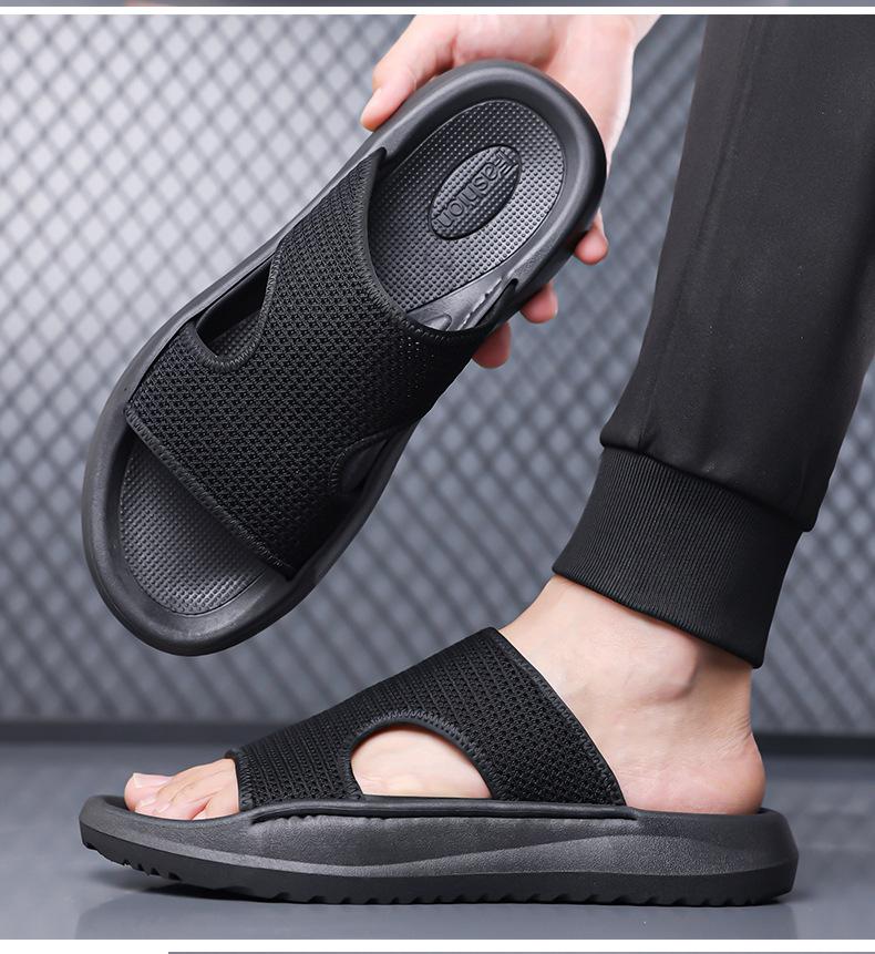 Summer Men Shoes Fashion Slippers Mesh Upper Casual Slides Comfortable Thick-soled Beach Shoes