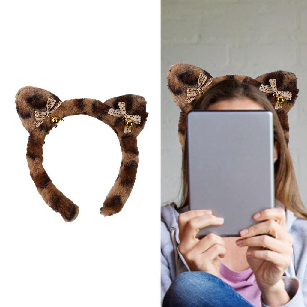 Leopard Print Cat Ear Headband Cute Plush Hair Accessory for Women and Girls Headpieces for Parties and Daily Wear