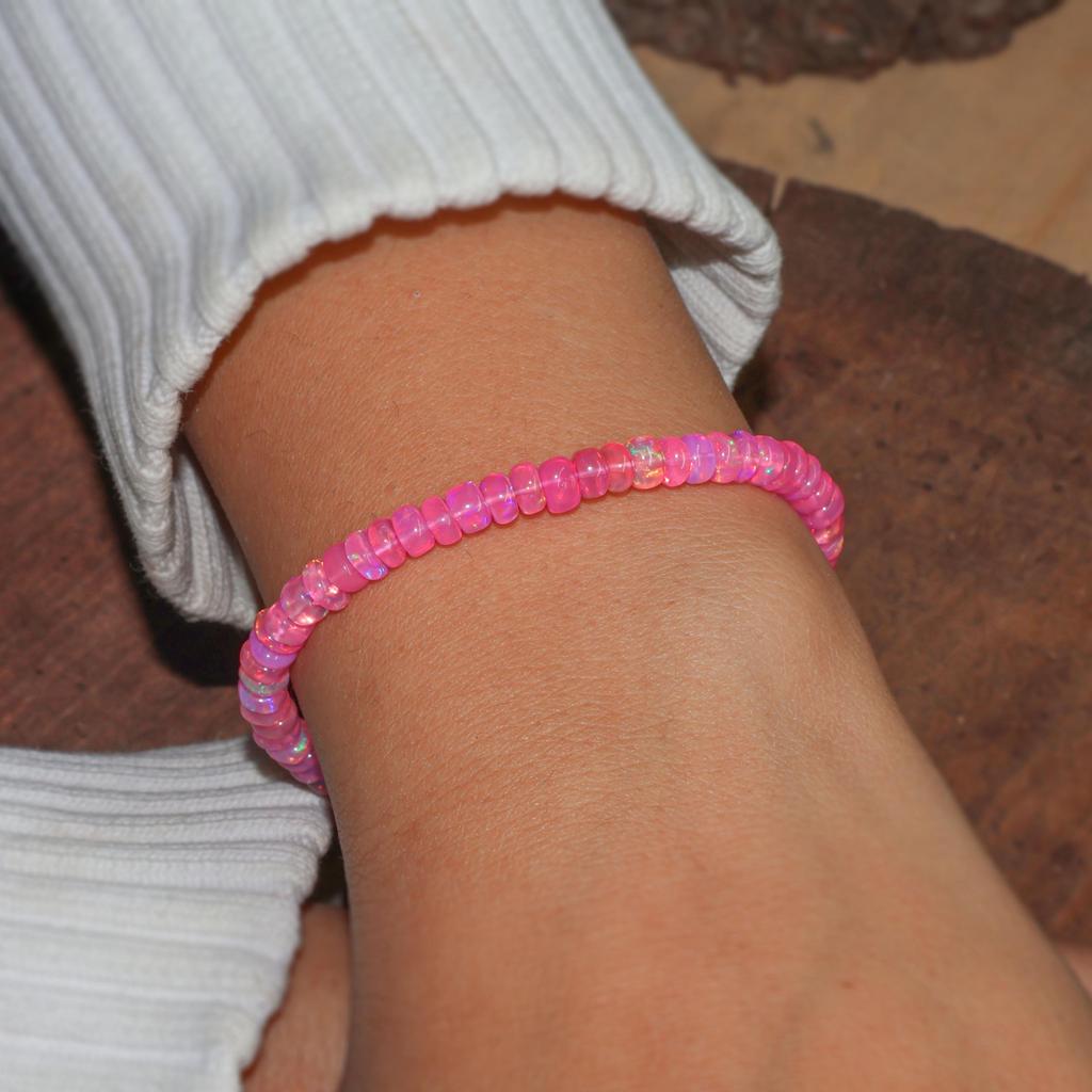 Pink Shaded Opal Beads Bracelet, Multifire Opal Beads Handmade Bracelet, Natural Opal Beaded Bracelet, Opal Birthstone Jewelry, Gift for Her