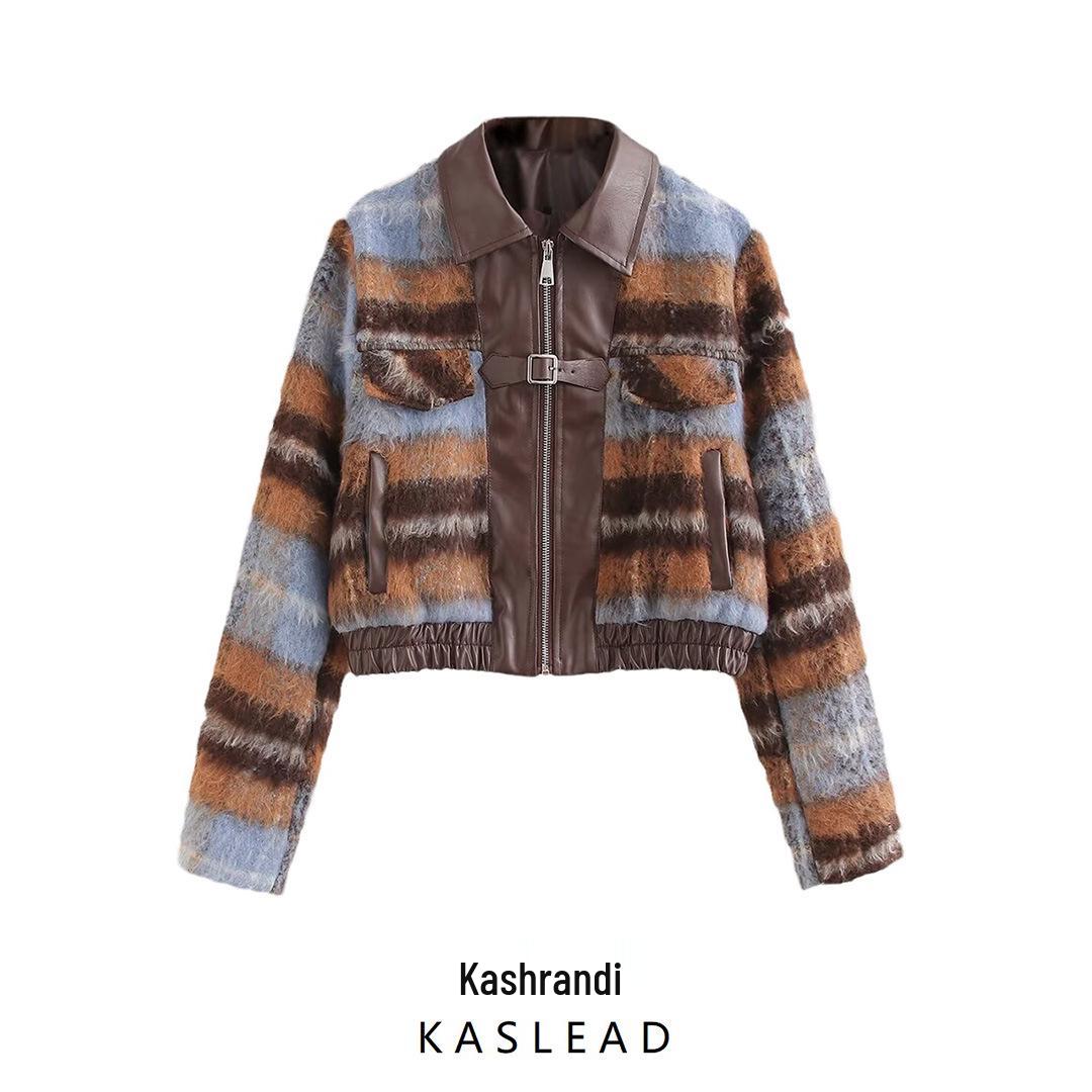 

2024 Autumn Women s Fashionable European & American Style Leather and Fur Spliced Jacket Medium