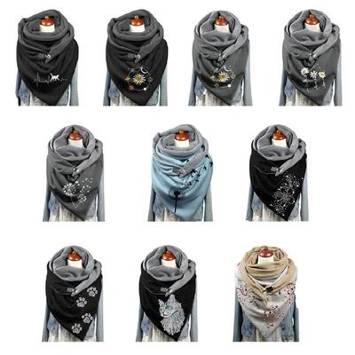Cotton Scarf for Cold Winter Warm Thick Wrap with Button Soft Scarves for Ladies