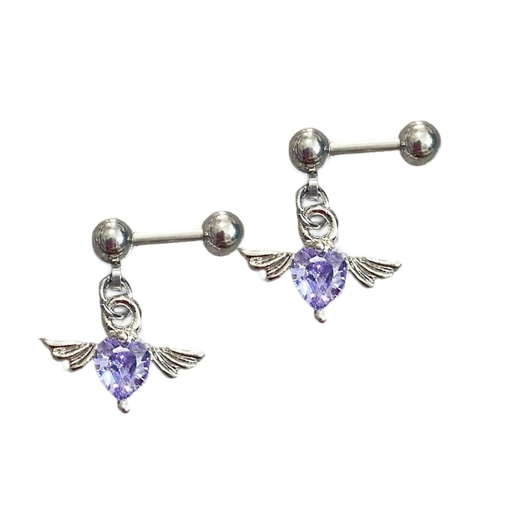 Stainless Steel Angel Wing Heart Stud Earrings Hypoallergenic Ear Studs Lightweight Jewelry For Women Everyday Wear