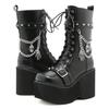 Gdgydh Plus Size 43 Spring Autumn Women Boots with Chain Wedges Platform Boots Punk Skull Goth INS Women Cosplay Shoes Combat Boots