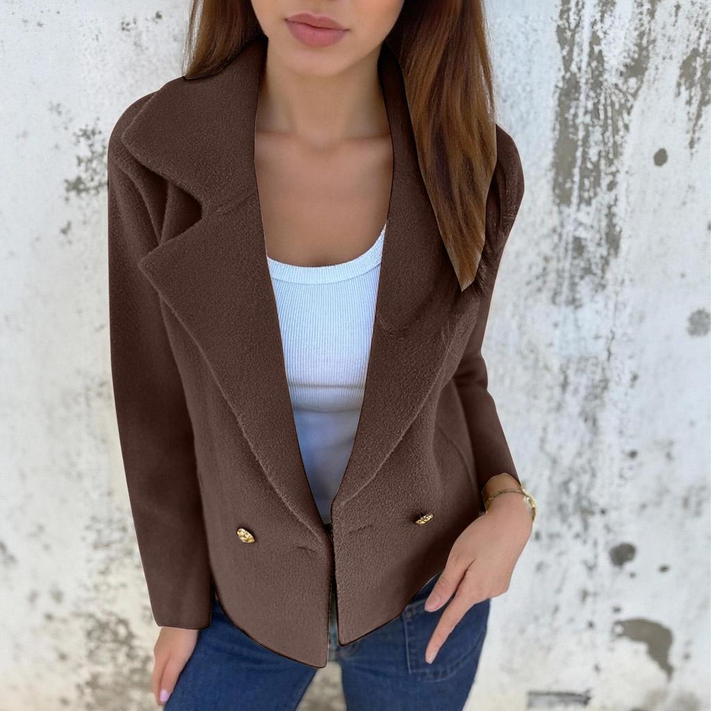 Fashionable Women's Spring Casual Cardigan Solid Color Lapel Jacket