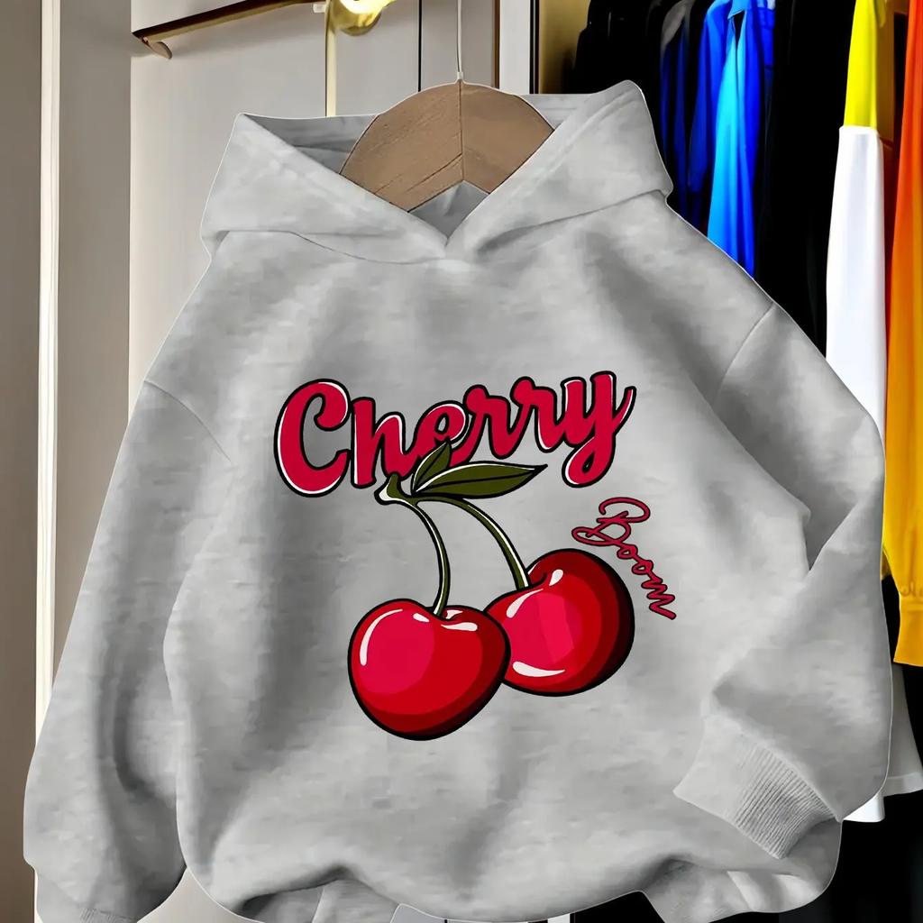 2026 Girls' Casual Fashion Hooded Sweatshirt, Sports Sweatshirt with Print Cherry Blossom