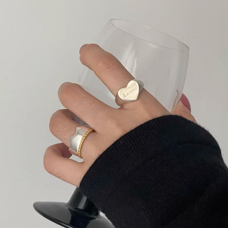 BF CLUB 925 Sterling Rings for Women Fashion Geometric Handmade Irregular Big Heart Shape Ring Party Christmas Gift