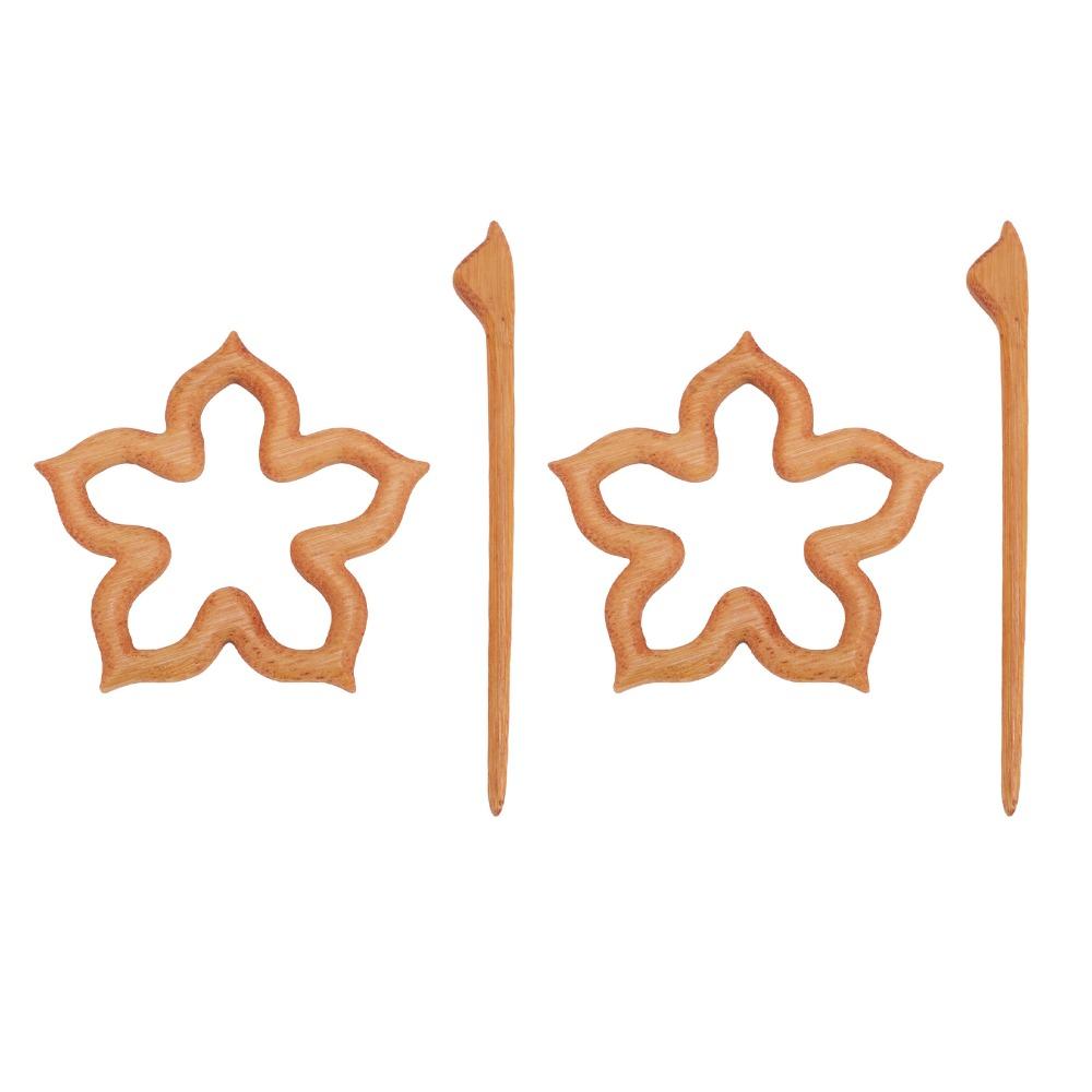 2pcs Flower Shaped Wooden Brooch Pins Vintage Style Scarf Buckle Brooch  For Sweater