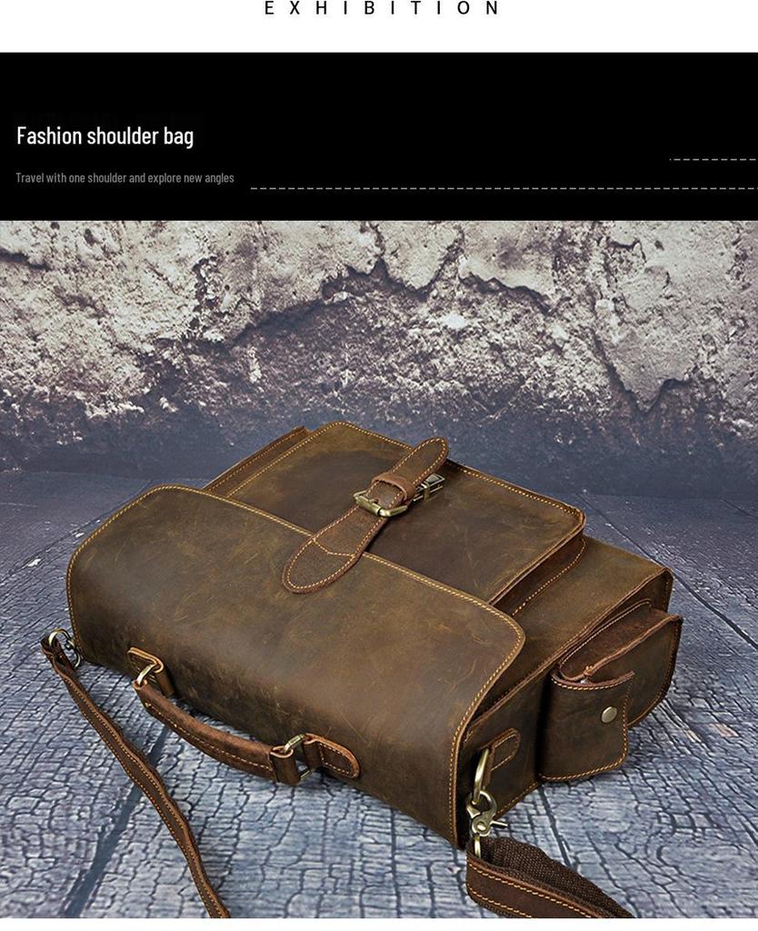 Men's 14" Vintage Leather Business Briefcase 2058