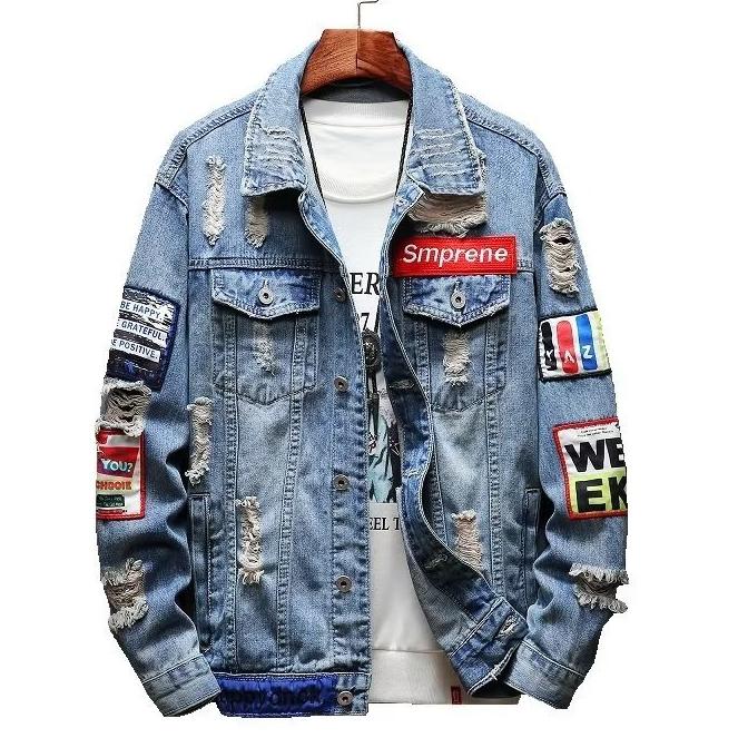 Giacca in denim alla moda da uomo, con ricamo, cappotto, primavera, autunno, casual, da motociclista, abbigliamento maschile