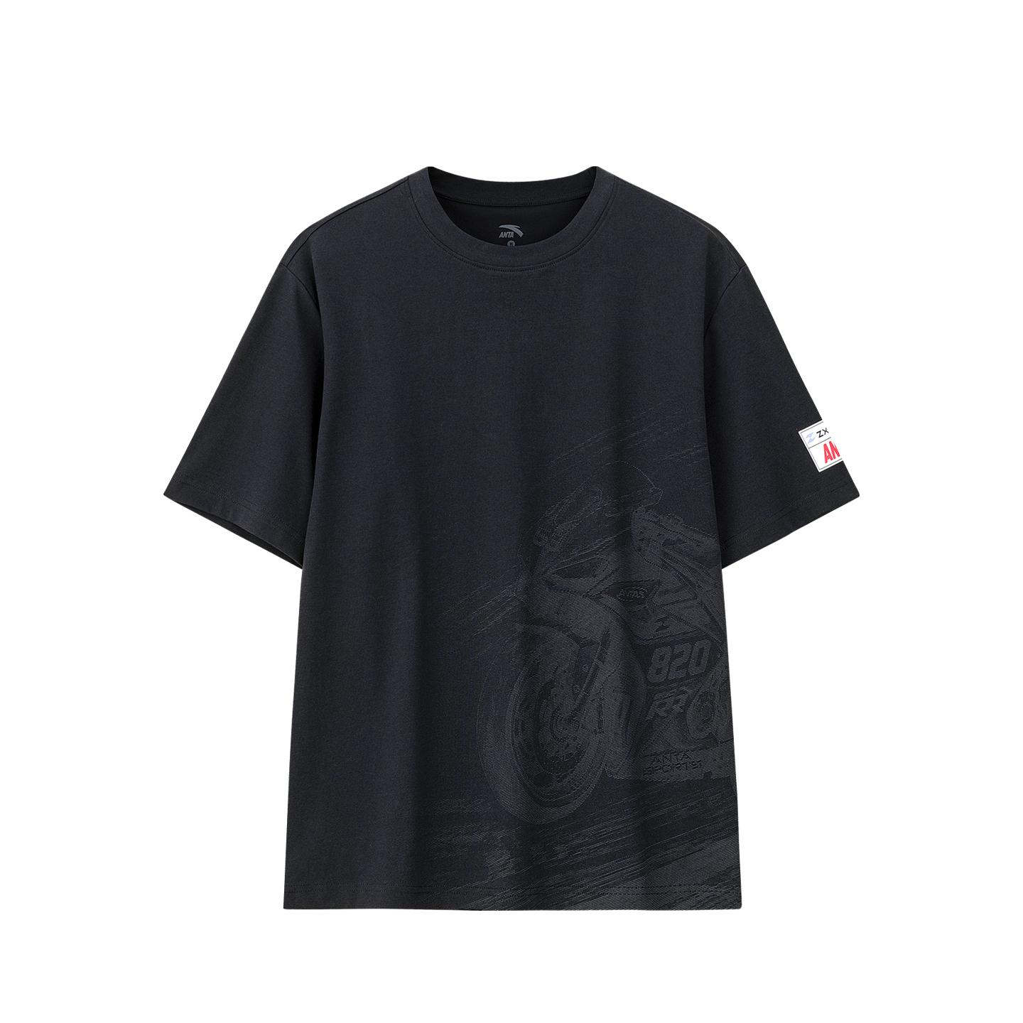 Anta × Zhang Xue Motorcycle Collaboration Series Racing Style Sports Cool Breathable Casual Short Sleeve T-Shirt Unisex Tops Engine-Black 972638113-3 S