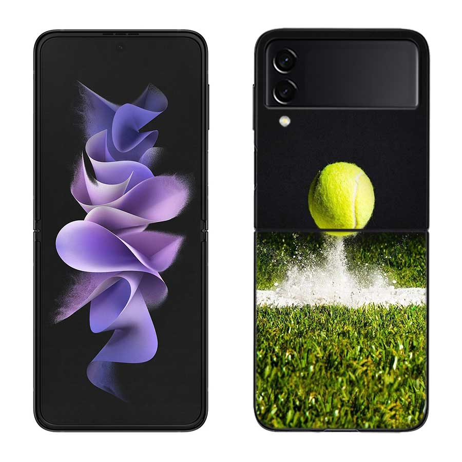 Tennis Racket Tennis Ball Phone Case For Samsung Z Flip 7 6 5G Galaxy Z Flip 5 4 3 Black Hard Cell Cover Luxury PC Shell Coque