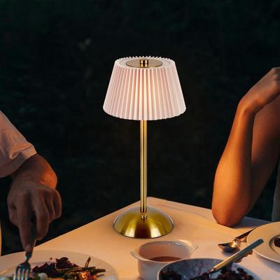 3 Color Lights Small Pleated Table Lamp Stepless Dimmable Fabric Shade Desk Ambient Light USB Rechargeable Cordless