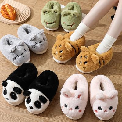 Damen Hausschuhe mit Cartoon-Muster, Plüsch, niedliche Tiere, Winter-Hausschuhe, Plateau-Hausschuhe, Geschenke, weich, flauschig, Flanell, warme Baumwollschuhe