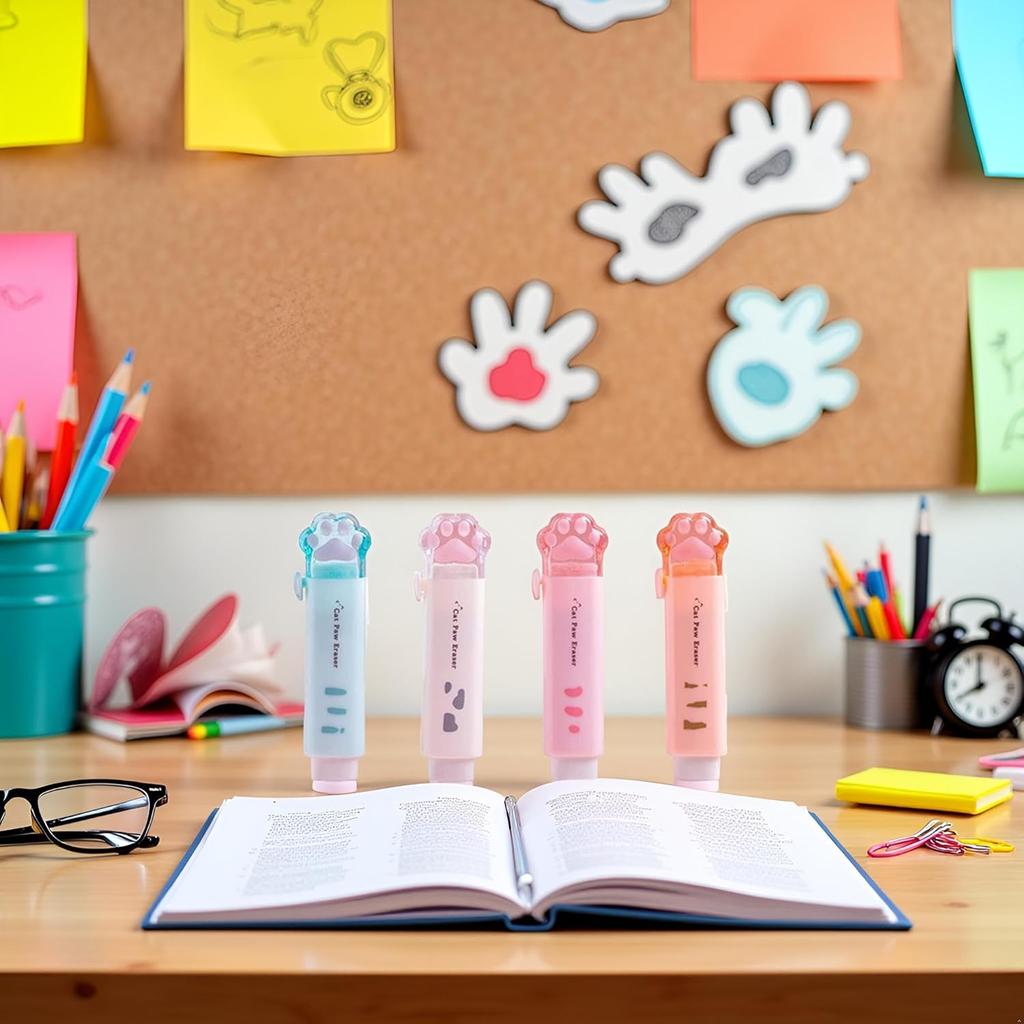 1Pc Cat Paw Shaped Retractable Erasers, Traceless Useful Push-Pull Cat Paw Rubbing Eraser Cute Rubber for Kids, Push-Pull Rubber Eraser for Students