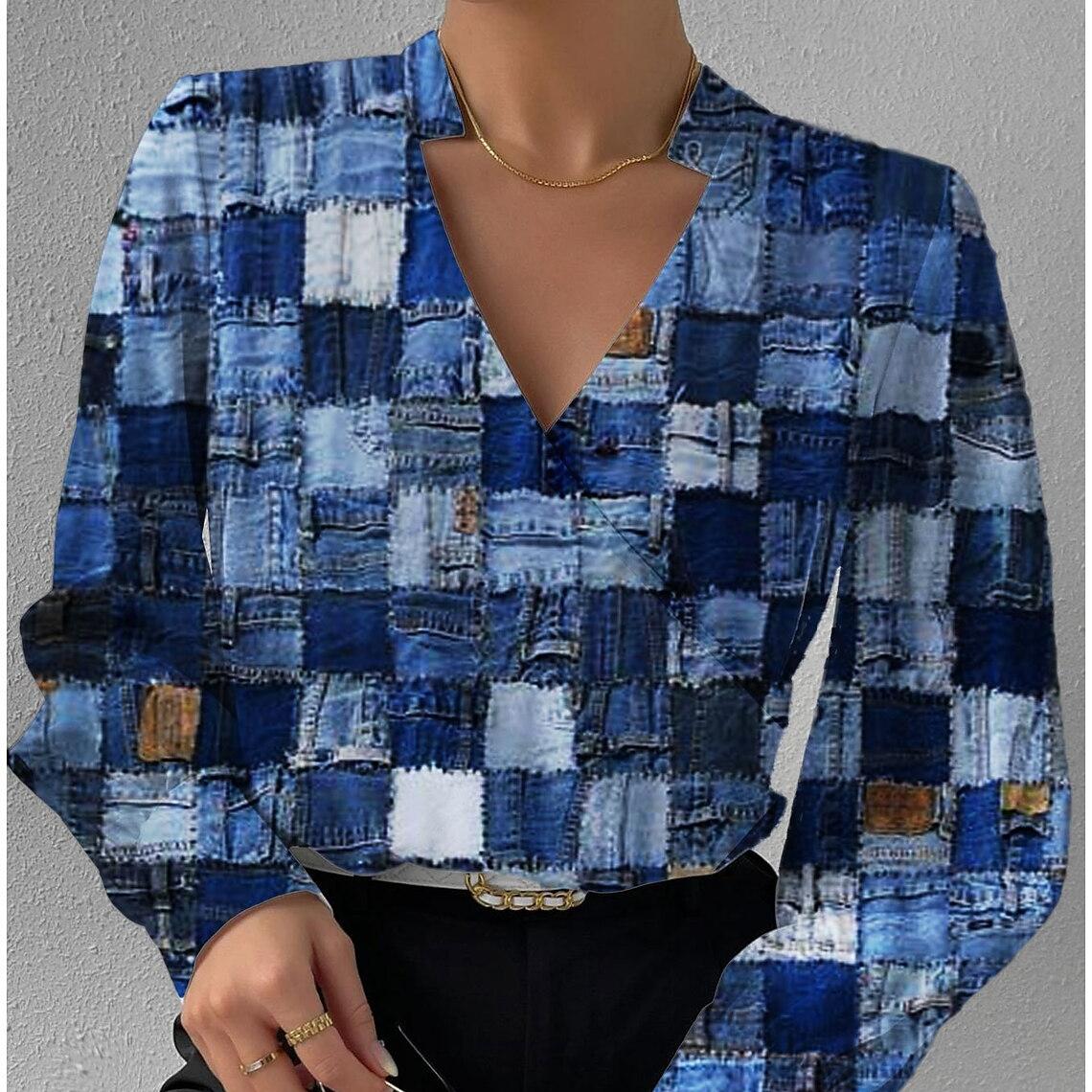 

YYFS женские модные повседневные весенне-осенние блузки и рубашки с v-образным вырезом и длинными рукавами с цветочным узором и принтом XXL